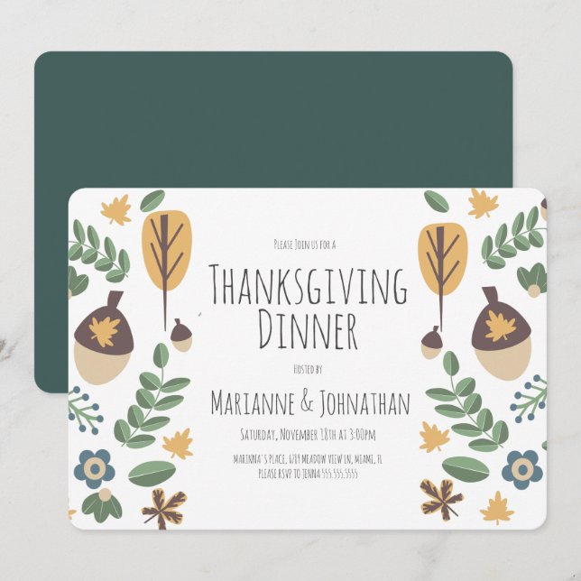 Invitation Décoration de fête de Thanksgiving d'automne avec  (Devant / Derrière)