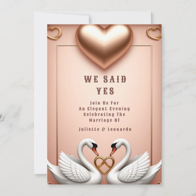 Invitation 🌸 Décoration de mariage Cygne Or Rose 💍 (Devant)