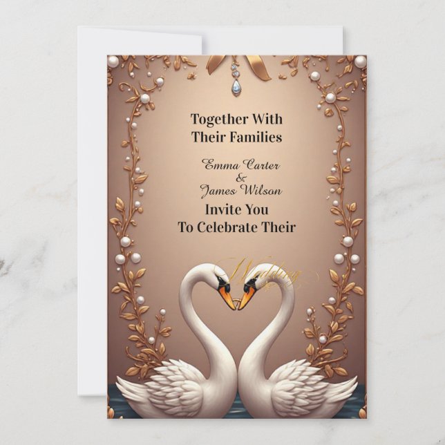 Invitation 💐 Décoration de mariage Rose Gold Swans 🌷 (Devant)