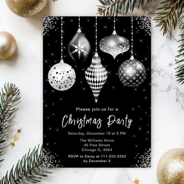 Invitation Décoration de Noël noire et argentée Fête de Noël (Créateur téléchargé)