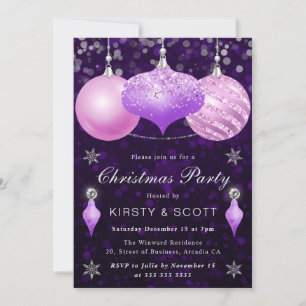 Invitation Décoration de Noël pour dîner Pink & Purple Bauble