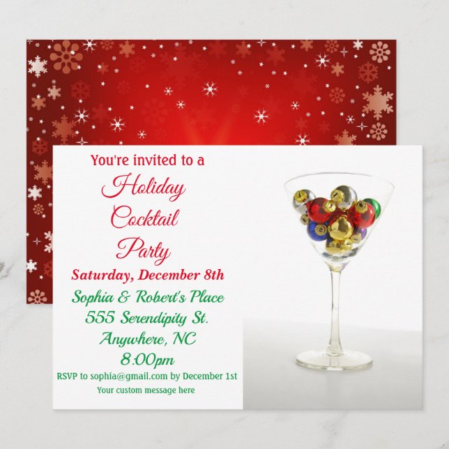 Invitation Décoration de Noël pour fête de cocktail Martini (Devant / Derrière)