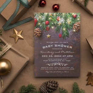 Invitation Décoration de sapin de Noël rustique pour Baby Sho