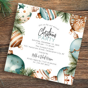 Invitation Décoration de sapin de Noël Teal & Gold Fête
