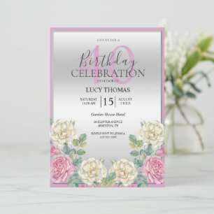 Invitation Décoration rose et blanc classique Fleurs Annivers