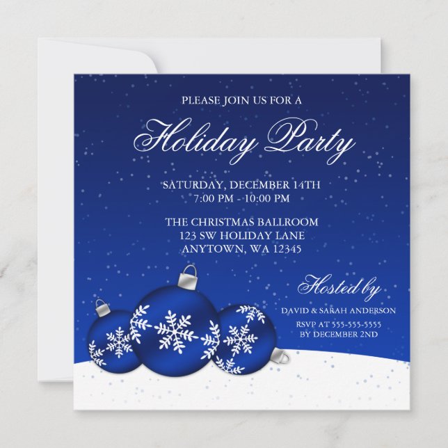 Invitation Décorations de Noël bleues et blanches pour la fêt (Devant)