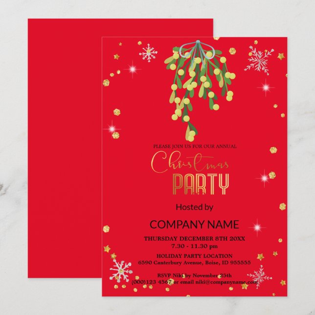 Invitation Décorations de Noël et Mistletoe Entreprise (Devant / Derrière)