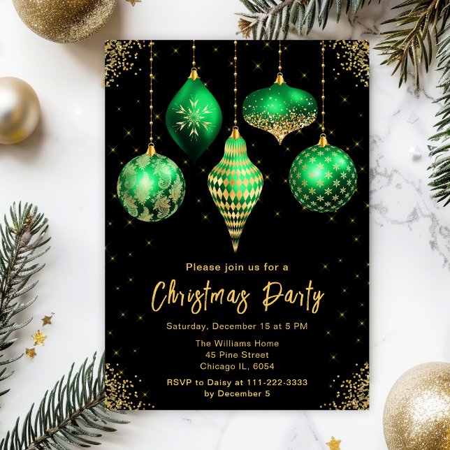 Invitation Décorations de Noël Vertes et Dorées Fête de Noël (Créateur téléchargé)