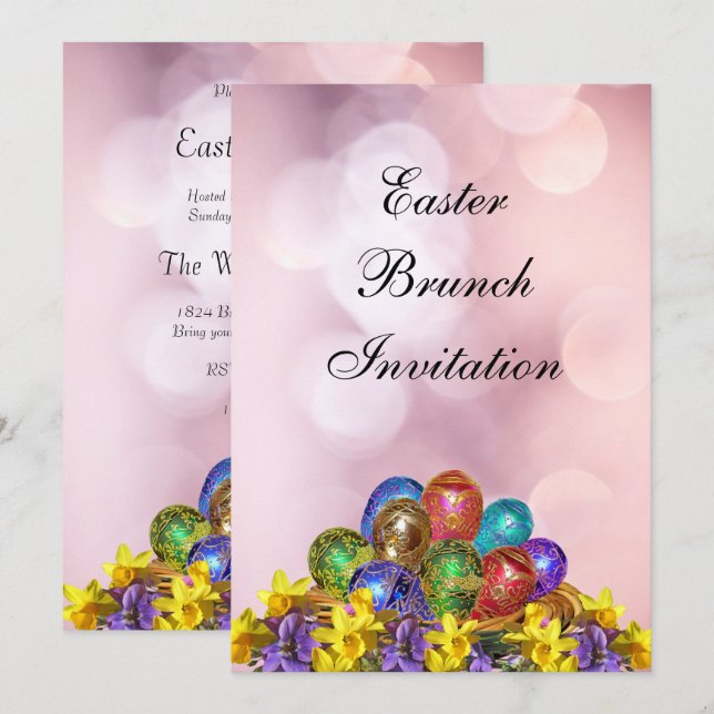 Invitation Décorations de Pâques et brunch de Pâques avec nid (Devant / Derrière)