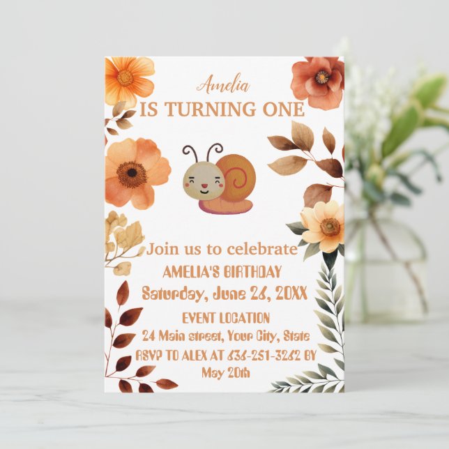 Invitation Décorations fleurs sauvages personnalisées 1er ann (Debout devant)