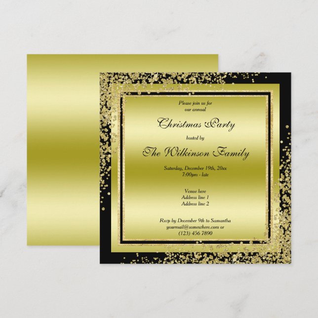 Invitation Décorations Glitzy Gold Confetti Noël (Devant / Derrière)