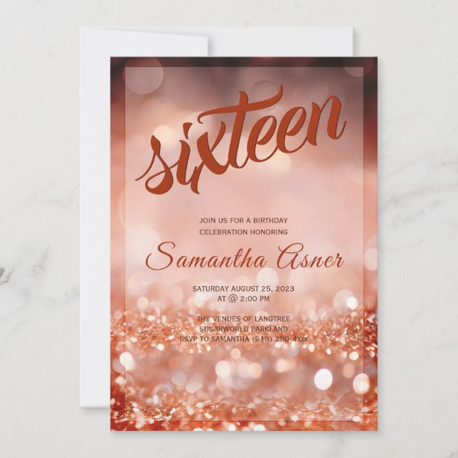 Invitation Décorations Rose Gold Sweet 16 (Devant)