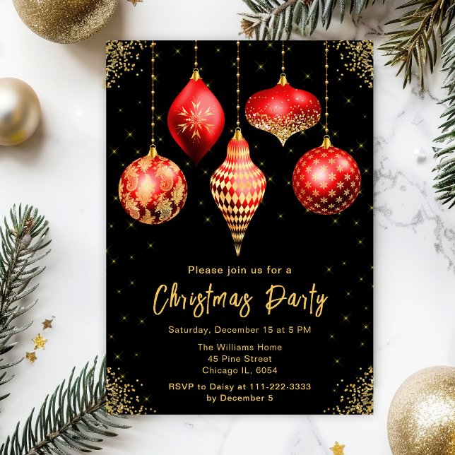 Invitation Décorations rouges et dorées pour la fête de Noël (Créateur téléchargé)