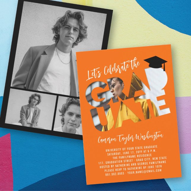 Invitation Découpage de diplômé orange Photo Fête de fin d'ét (Créateur téléchargé)
