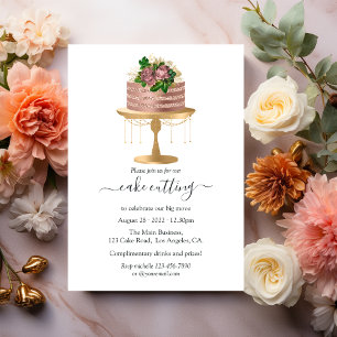 Invitation Découpe de gâteau floral or rose et or tendance
