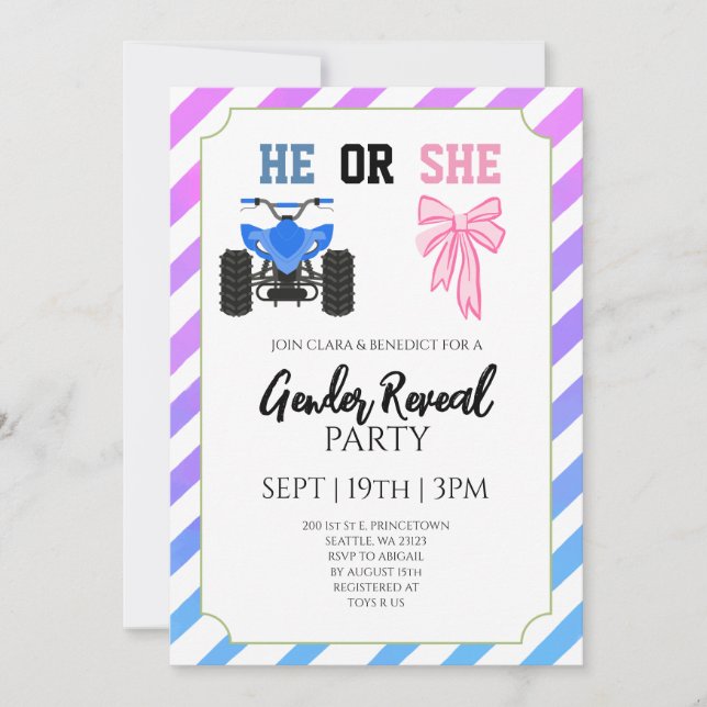 Invitation Découverte du sexe de bébé Quad ATV Rose Bleu (Devant)