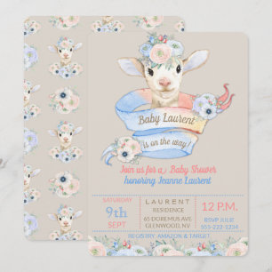 Invitation Découverte du sexe du bébé avec un agneau rose et
