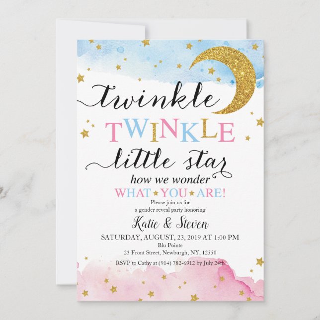 Invitation Découverte du sexe Twinkle Twinkle (Bleu & Rose) (Devant)
