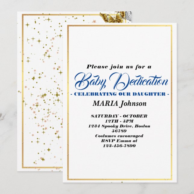 Invitation Dédicace bébé aquarelle papillon garçon  (Devant / Derrière)