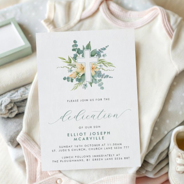 Invitation Dédicace de bébé Écriture Croisée de Verdure Moder (Créateur téléchargé)