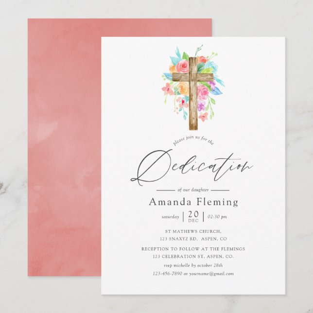Invitation Dédicace de bébé floral aquarelle pastel (Devant / Derrière)