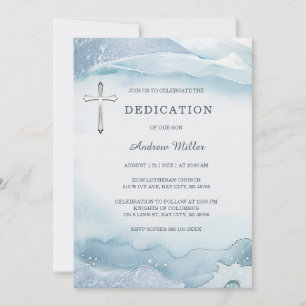 Invitation Dédicace élégante à l'aquarelle bleue pour garçon