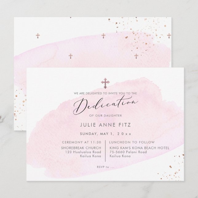 Invitation Dédication PixDezines Pink Watercolor (Devant / Derrière)