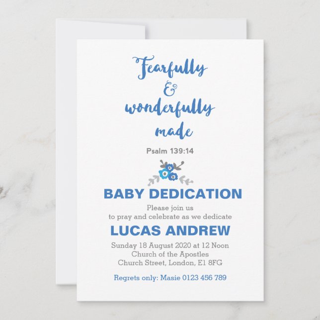 Invitation Dédication pour bébé avec une grande peur et merve (Devant)