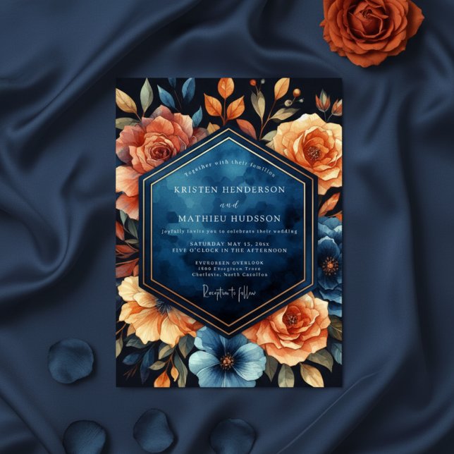 Invitation Deep Blue Floral Autumn Wedding (Créateur téléchargé)