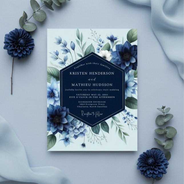 Invitation Deep Blue Floral Elegance Wedding (Créateur téléchargé)