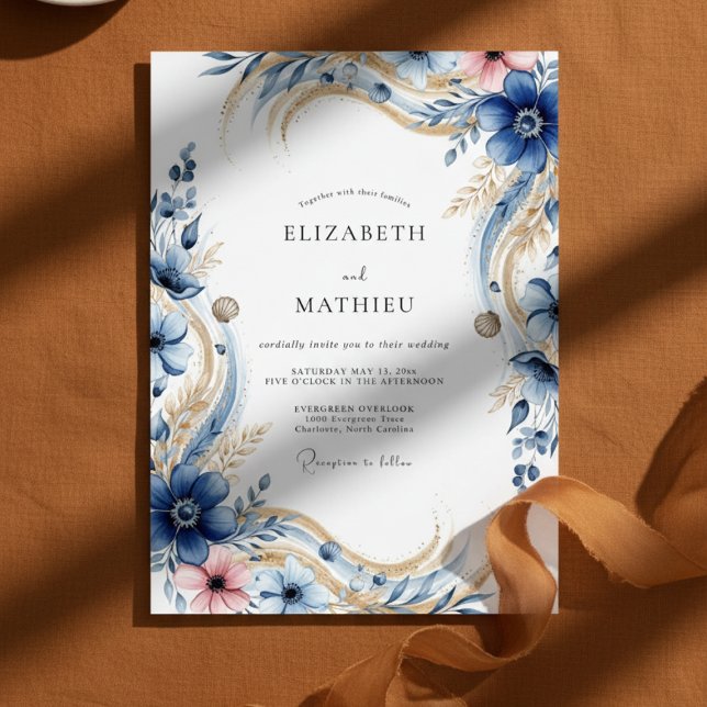 Invitation Deep Blue Floral Flourish Wedding (Créateur téléchargé)