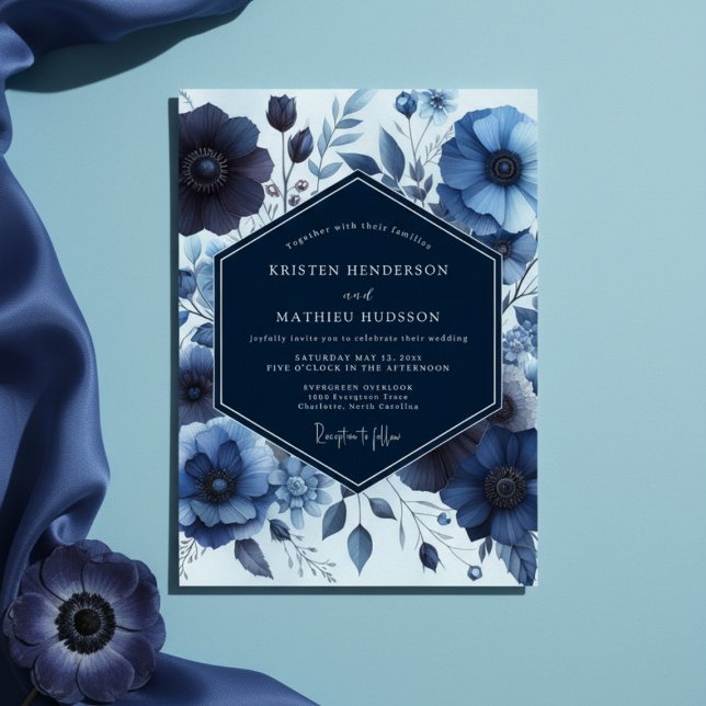 Invitation Deep Blue Floral Moody Wedding (Créateur téléchargé)