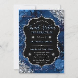 Invitation Deep Blue Glitter Mermaid Letters Douze Ans