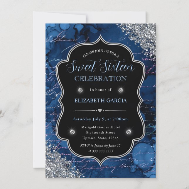 Invitation Deep Blue Glitter Mermaid Letters Douze Ans (Devant)