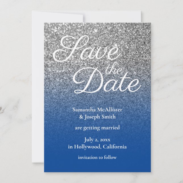 Invitation Deep Blue Silver Ombre Paillettes Enregistrez la D (Devant)