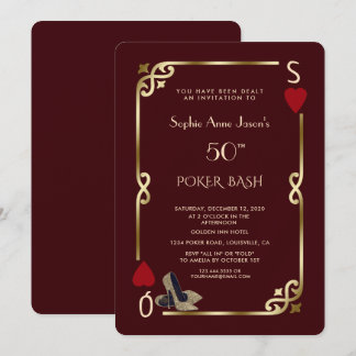 Invitation Deep Burgundy Casino Night Gatsby 50th Birthday