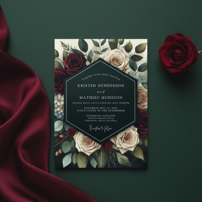 Invitation Deep Burgundy Floral Bloom Wedding (Créateur téléchargé)