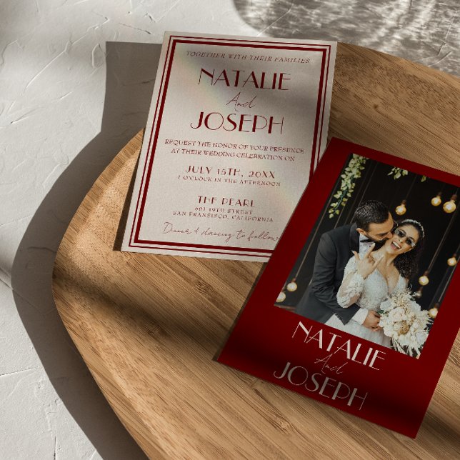 Invitation Deep Burgundy Ivory Old Money Retro Photo Wedding (Créateur téléchargé)