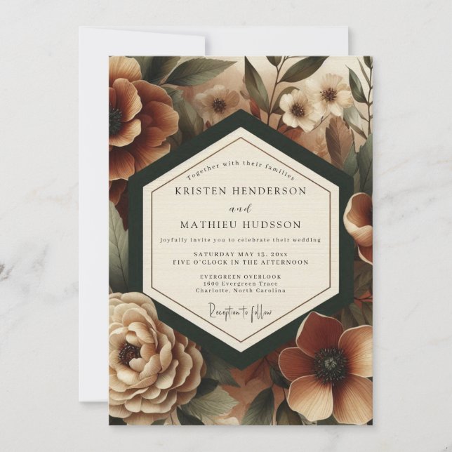 Invitation Deep Burgundy Moody Bloom Wedding (Devant)
