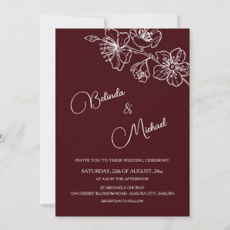 Invitation Deep Burgundy White Floral | Photo Wedding