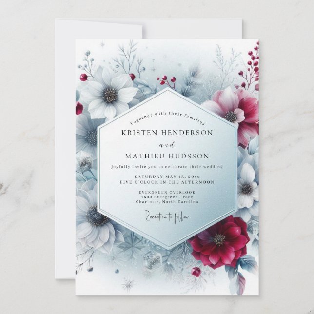 Invitation Deep Burgundy Winter Bloom Wedding (Devant)