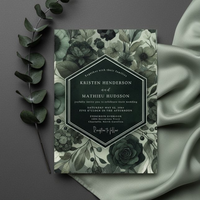 Invitation Deep Green Moody Floral Wedding (Créateur téléchargé)