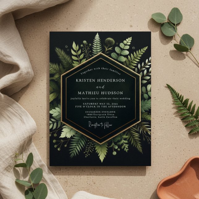 Invitation Deep Green Woodland Bloom Wedding (Créateur téléchargé)