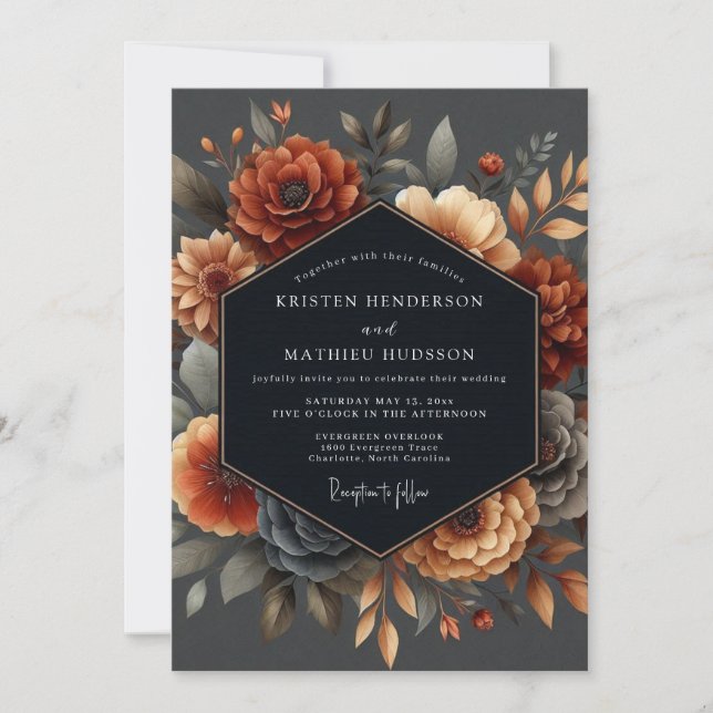 Invitation Deep Orange Floral Autumn Wedding (Devant)
