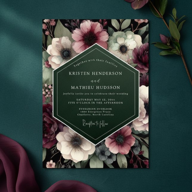 Invitation Deep Plum Floral Enchantment Wedding (Créateur téléchargé)