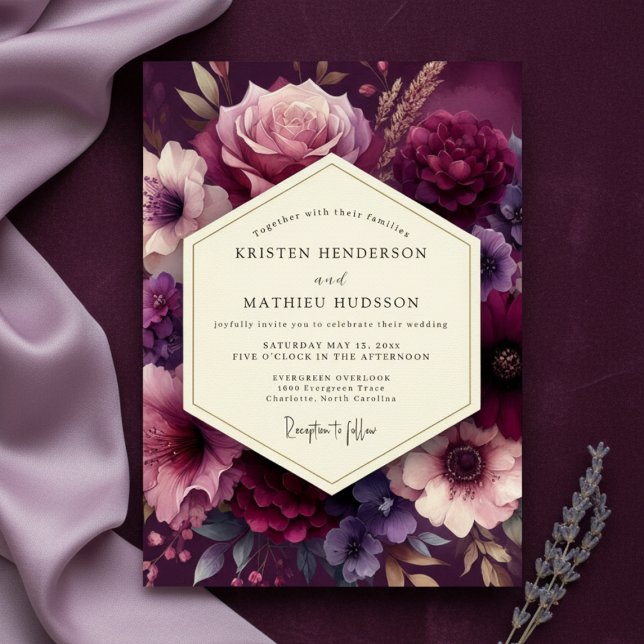 Invitation Deep Plum Lush Bloom Wedding (Créateur téléchargé)