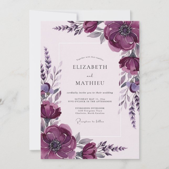 Invitation Deep Purple Ethereal Spring Wedding (Devant)