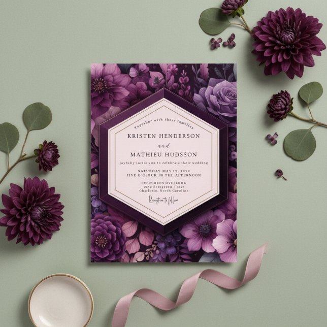 Invitation Deep Purple Floral Romance Wedding (Créateur téléchargé)
