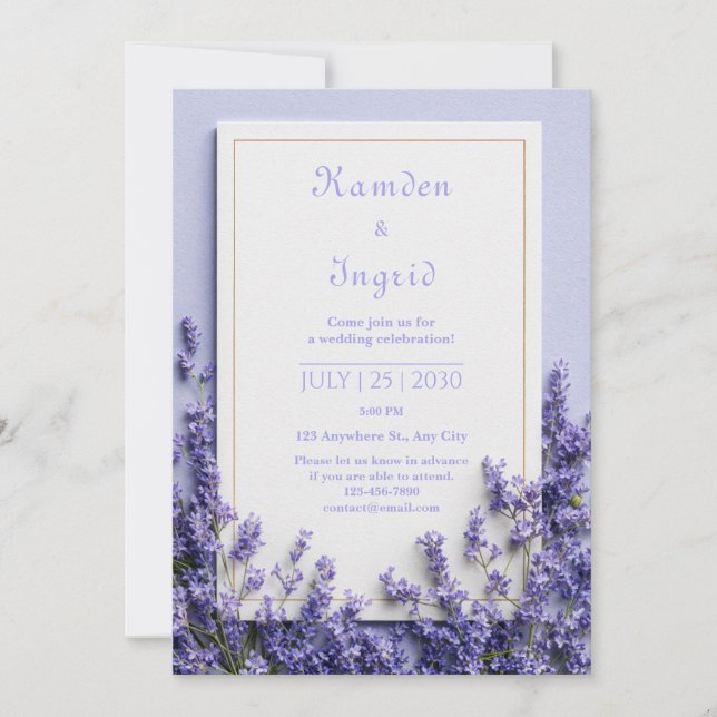 Invitation Deep Purple Lavender Rustic Gold Frame (Devant)