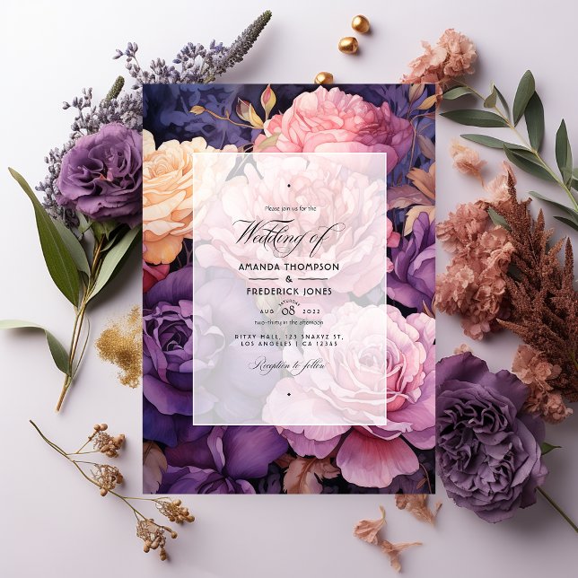 Invitation Deep Purple, Lavendre et Rose Gold Floral Mariage (Créateur téléchargé)